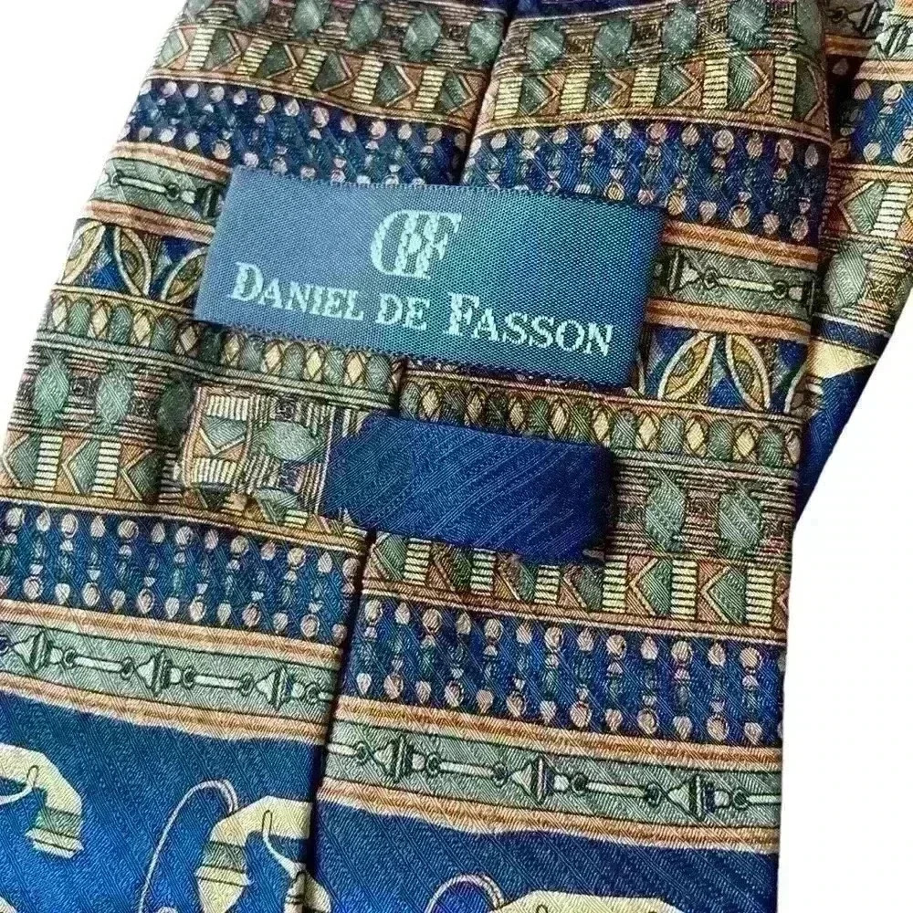 Daniel De Fasson Men’s Silk Tie Handmade Antique Telephone Design Classic Career - Picture 6 of 12